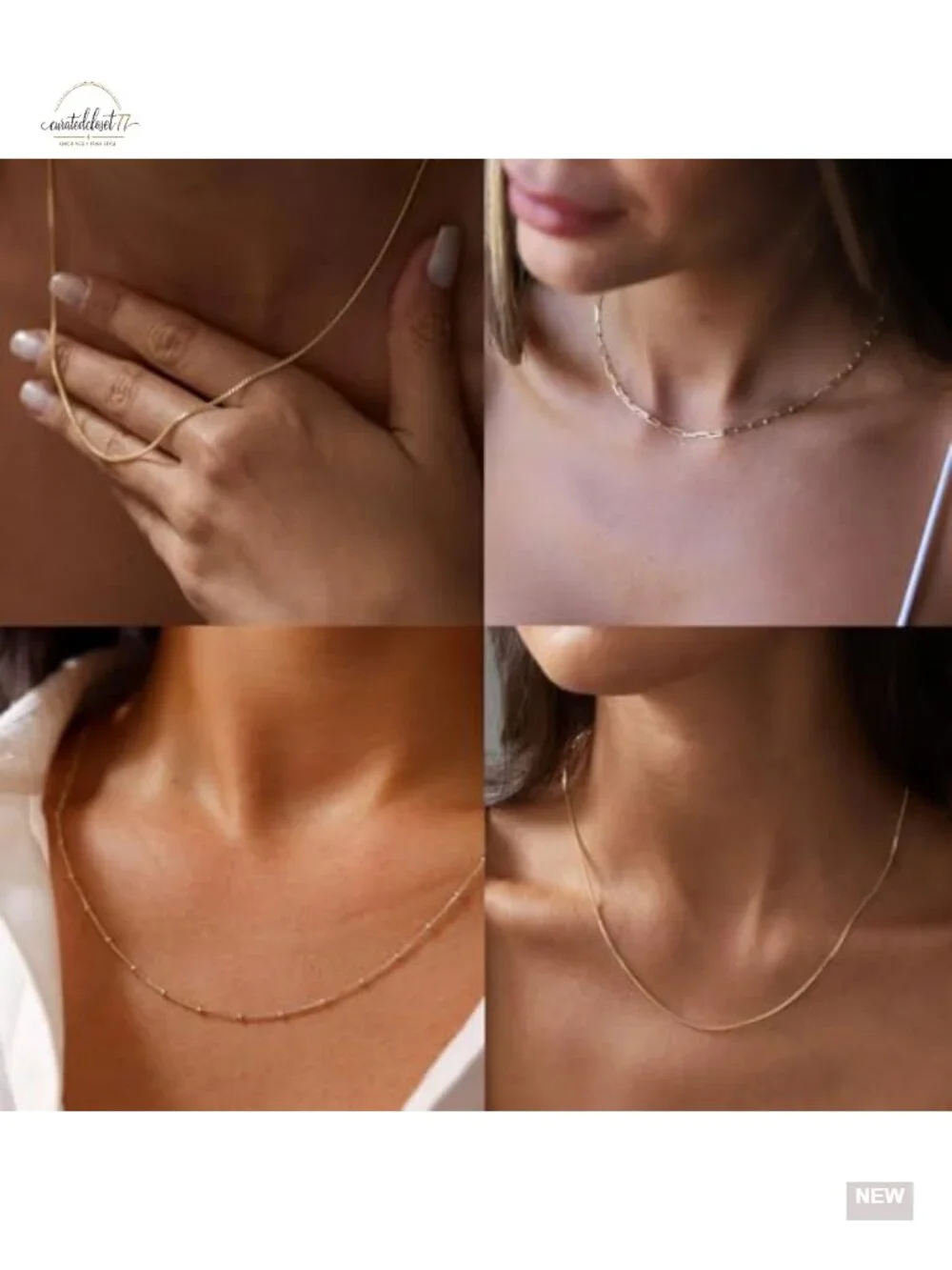 14k Gold Plated Stainless Steel Dainty Stack Thin Chain Necklace Set - Picture 2 of 6